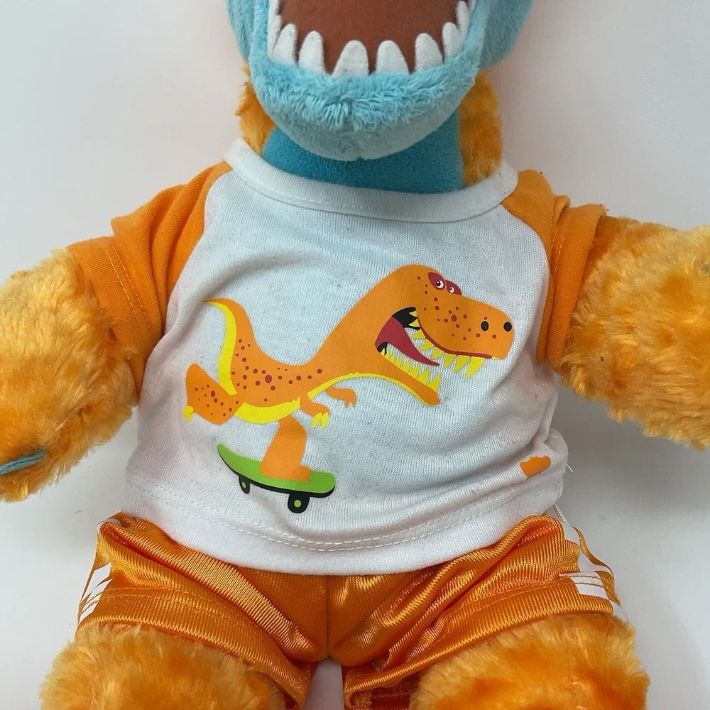 Build A Bear Workshop Dinosaur Orange Blue Stuffed Plush Shirt Shorts Outfit